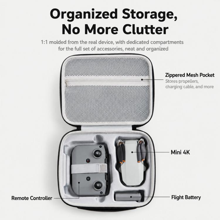 Baona BN-FD004 Custodia rigida in EVA per drone DJI Mini 4K, borsa a tracolla protettiva., Large Gray, Large Black, Extra Large Gray, Extra Large Black