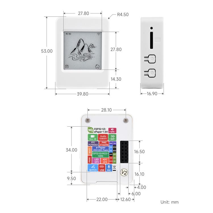 Scheda di sviluppo AIoT Waveshare 34212 ESP32-S3 Touch da 1,54 pollici con display e-paper, risoluzione 200 × 200, supporto Wi-Fi e BLE., 34212