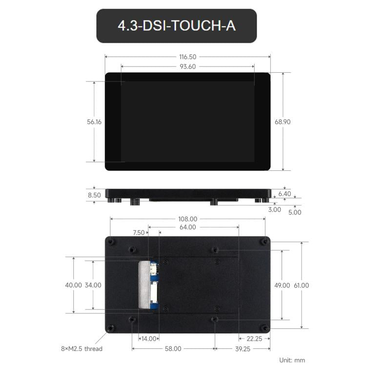 Display touch capacitivo DSI con risoluzione 480 × 800 e pannello IPS., Waveshare 4inch, Waveshare 4.3inch