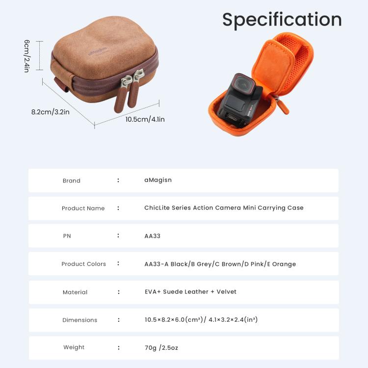 Custodia mini AMagisn ChicLite Series per action camera Insta360, DJI Osmo Action e GoPro Hero