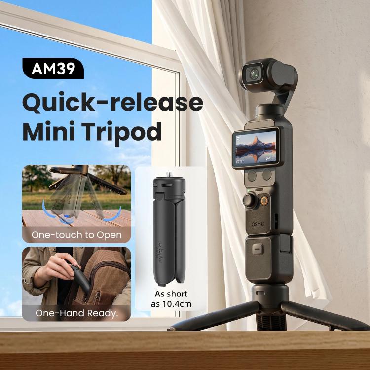 Mini treppiede aMagisn con apertura a un tocco, 2 in 1, tascabile, impugnatura portatile con vite da 1/4 di pollice per la maggior parte delle action camera.