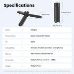 Mini treppiede aMagisn con apertura a un tocco, 2 in 1, tascabile, impugnatura portatile con vite da 1/4 di pollice per la maggior parte delle action camera.