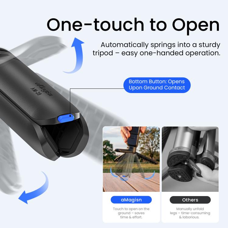Mini treppiede aMagisn con apertura a un tocco, 2 in 1, tascabile, impugnatura portatile con vite da 1/4 di pollice per la maggior parte delle action camera.