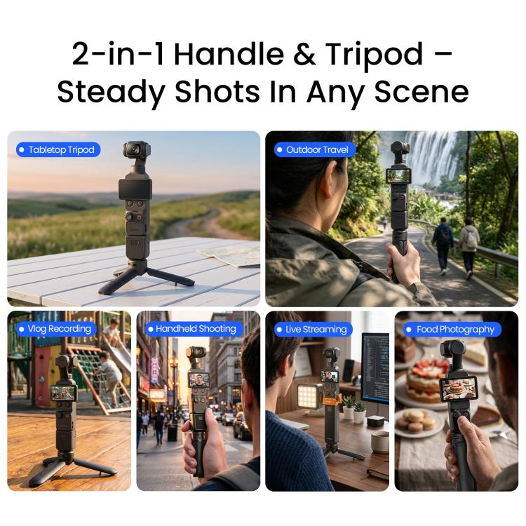 Mini treppiede aMagisn con apertura a un tocco, 2 in 1, tascabile, impugnatura portatile con vite da 1/4 di pollice per la maggior parte delle action camera.