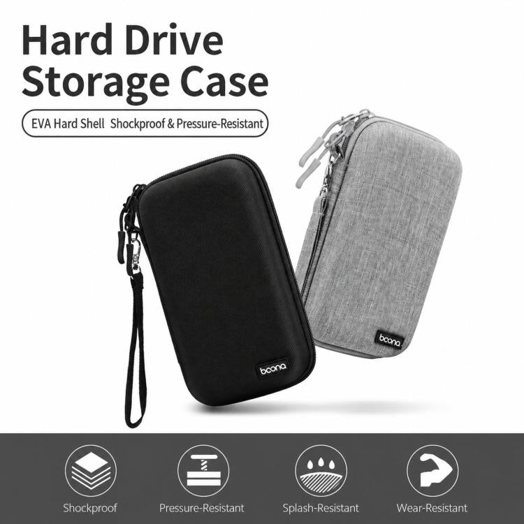 Baona BN-F007 Custodia rigida in EVA per hard disk esterno, antiurto, per power bank, organizer e borsa da viaggio per dispositivi elettronici., Small Gray, Small Black, Large Gray, Large Black