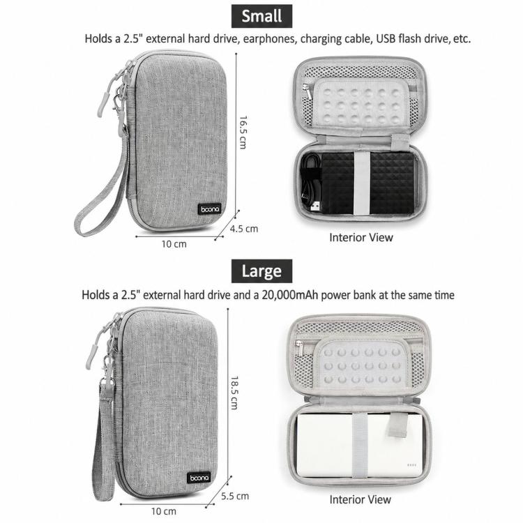 Baona BN-F007 Custodia rigida in EVA per hard disk esterno, antiurto, per power bank, organizer e borsa da viaggio per dispositivi elettronici., Small Gray, Small Black, Large Gray, Large Black