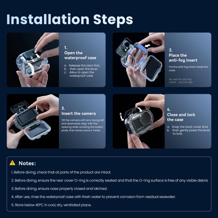 Custodia impermeabile aMagins 60m per DJI Action 6 con doppia chiusura.