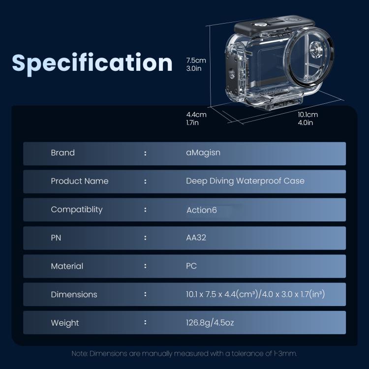 Custodia impermeabile aMagins 60m per DJI Action 6 con doppia chiusura.