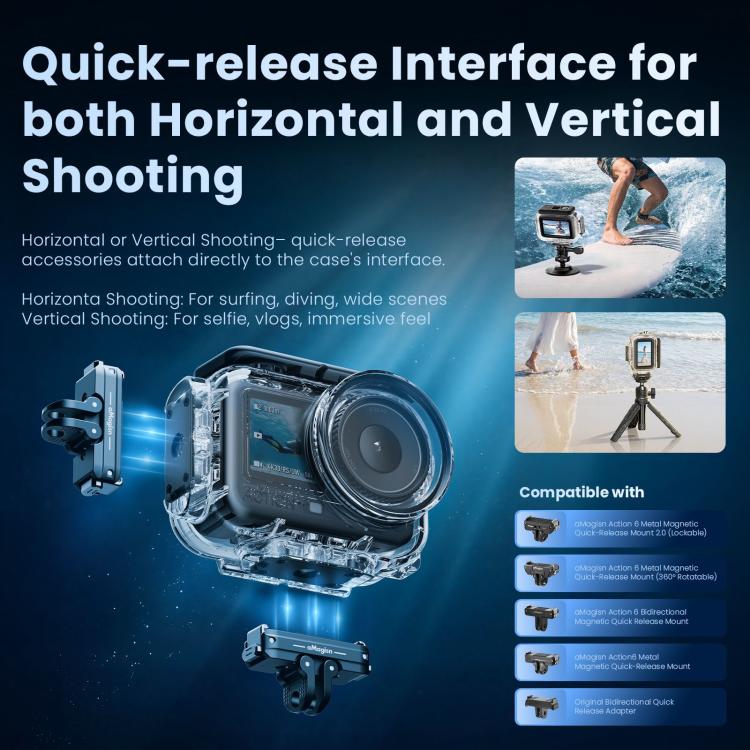 Custodia impermeabile aMagins 60m per DJI Action 6 con doppia chiusura.