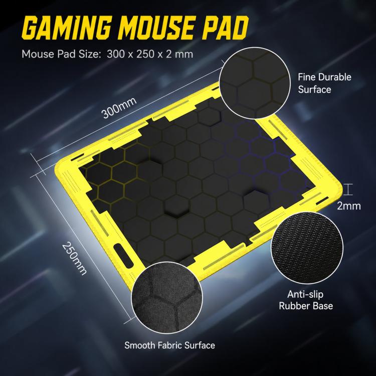 Pacchetto gaming T-WOLF 5 in 1 che include tastiera retroilluminata, mouse cablato, cuffie, altoparlanti e tappetino per mouse.