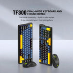 Combo tastiera e mouse wireless ricaricabile T-WOLF TF300, doppia modalità 2.4G/Bluetooth, tastiera compatta a 98 tasti con retroilluminazione a colori misti.