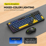 Combo tastiera e mouse wireless ricaricabile T-WOLF TF300, doppia modalità 2.4G/Bluetooth, tastiera compatta a 98 tasti con retroilluminazione a colori misti.