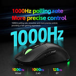 Mouse da gioco wireless T-WOLF X5 Tri-Mode con DPI regolabile a 12800, ricaricabile e retroilluminazione RGB.