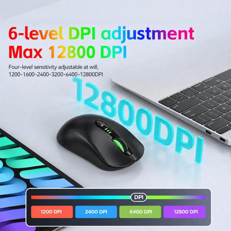 Mouse da gioco wireless T-WOLF X5 Tri-Mode con DPI regolabile a 12800, ricaricabile e retroilluminazione RGB.