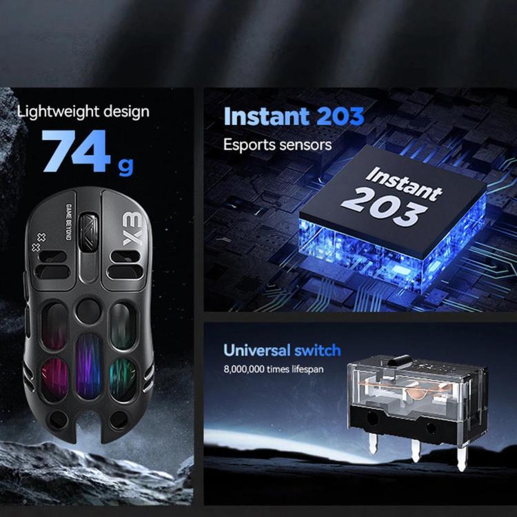 Mouse da gioco wireless T-WOLF X3 Tri-Mode, ultraleggero, con scocca a nido d'ape cava, 8000 DPI