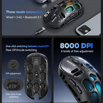 Mouse da gioco wireless T-WOLF X3 Tri-Mode, ultraleggero, con scocca a nido d'ape cava, 8000 DPI