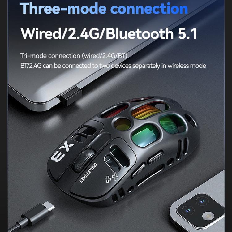 Mouse da gioco wireless T-WOLF X3 Tri-Mode, ultraleggero, con scocca a nido d'ape cava, 8000 DPI