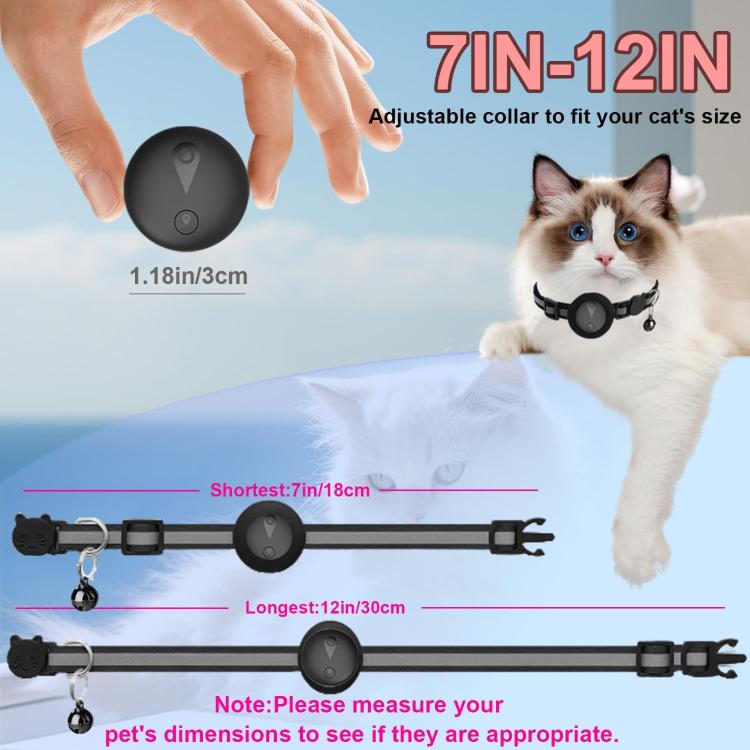 Collare di localizzazione per gatti compatibile con Apple Trova il Mio, localizzatore GPS riflettente per animali domestici con fibbia di sicurezza a sgancio rapido e campanellino.