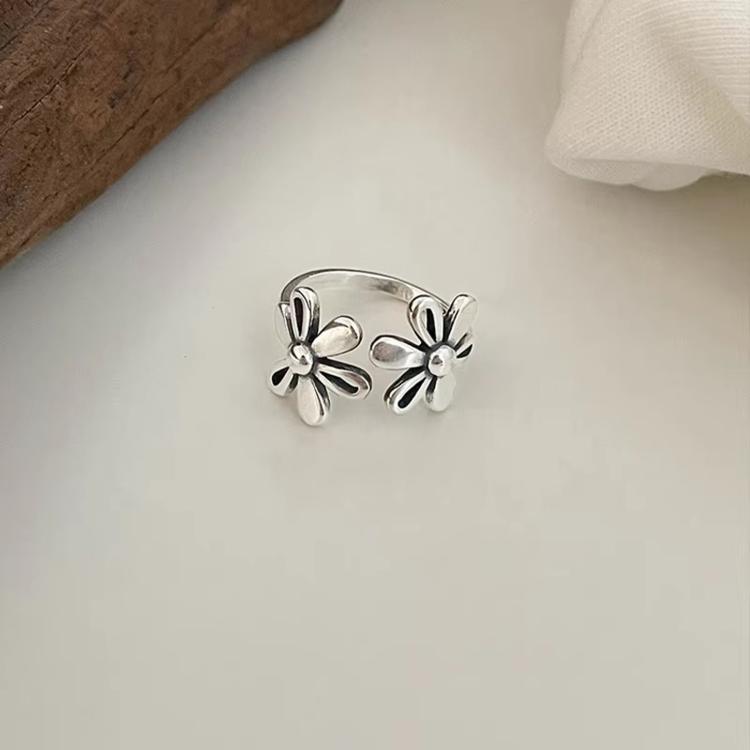 Anelli aperti regolabili in argento sterling 925 con fiore di margherita vintage, gioielli retrò da dito, J2482