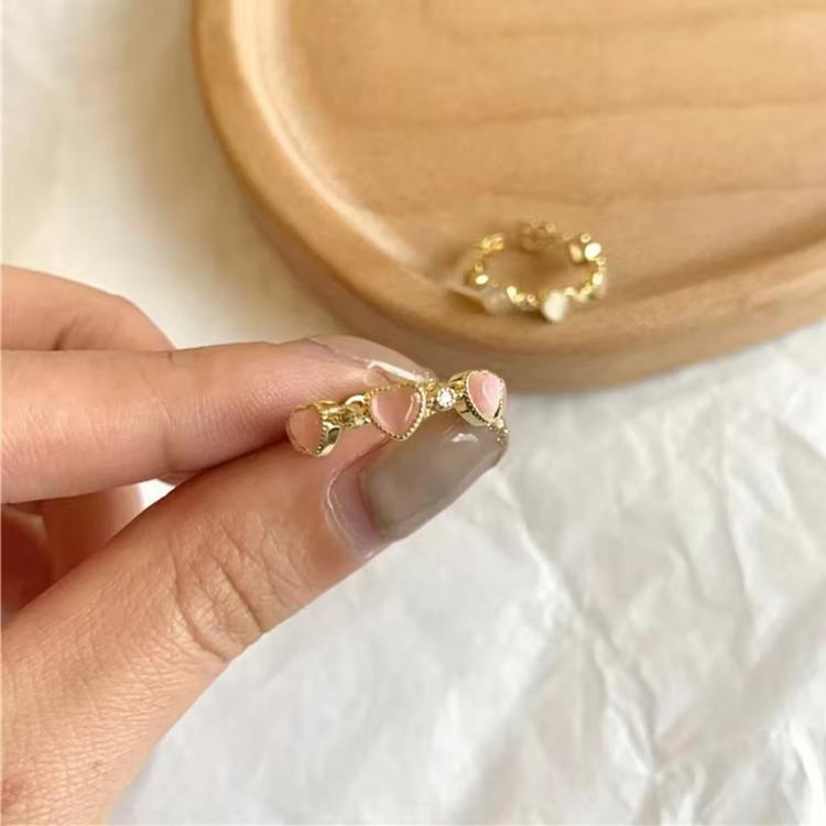 Anelli regolabili a forma di cuore con vetro occhio di gatto e zirconi cubici, gioielli eleganti e di tendenza da dito