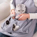 Grembiule estivo per la toelettatura dei gatti, ideale per tagliare le unghie, con design anti-pelo e apertura per i piedi.
