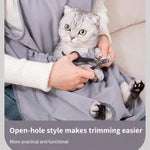 Grembiule estivo per la toelettatura dei gatti, ideale per tagliare le unghie, con design anti-pelo e apertura per i piedi.