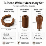 Accessori di modifica in legno di noce per macchine da caffè espresso Gemilai 3006/3145/3145B, Anti-Scald Ring, Steam Lever Knob, Steam Wand Sleeve, 2-Piece Set, 3-Piece Set
