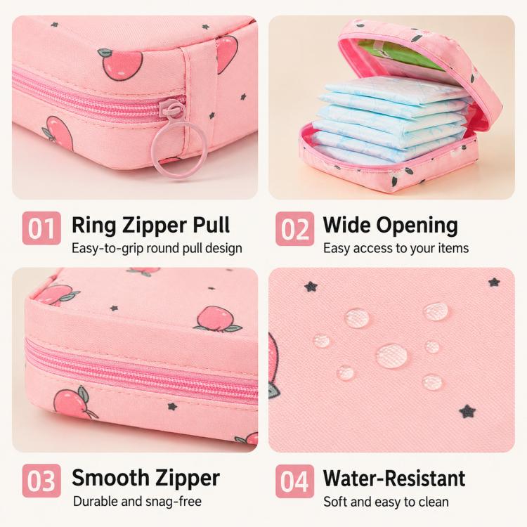Borsa porta assorbenti igienici portatile, astuccio per coppetta mestruale impermeabile, borse per il primo ciclo con cerniera