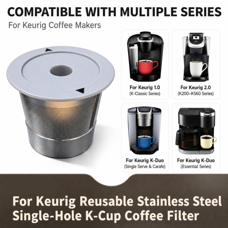 Capsule K-Cup a singolo ago per Keurig 1.0 e 2.0, filtro per caffè ricaricabile in acciaio inossidabile., 1 Pack, 6 Packs