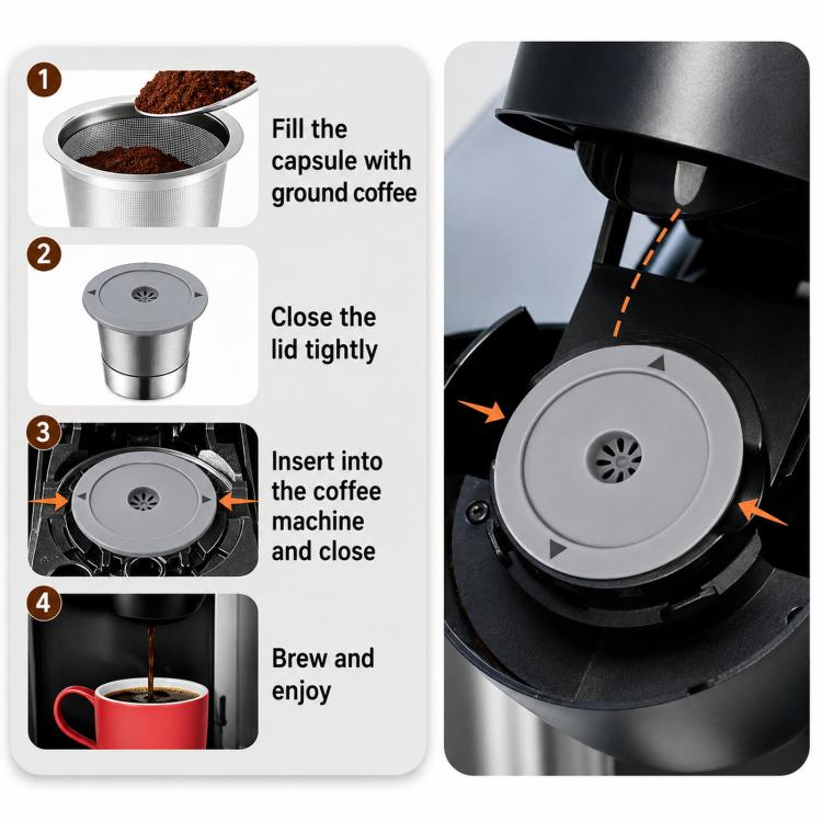 Capsule K-Cup a singolo ago per Keurig 1.0 e 2.0, filtro per caffè ricaricabile in acciaio inossidabile., 1 Pack, 6 Packs