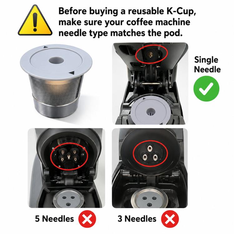 Capsule K-Cup a singolo ago per Keurig 1.0 e 2.0, filtro per caffè ricaricabile in acciaio inossidabile., 1 Pack, 6 Packs