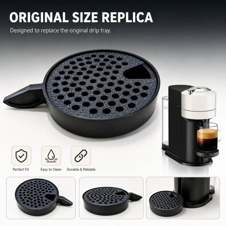 Vassoio raccogligocce di ricambio per Nespresso Vertuo Next, piattaforma di supporto per tazze e griglia antigoccia in PLA stampata in 3D.