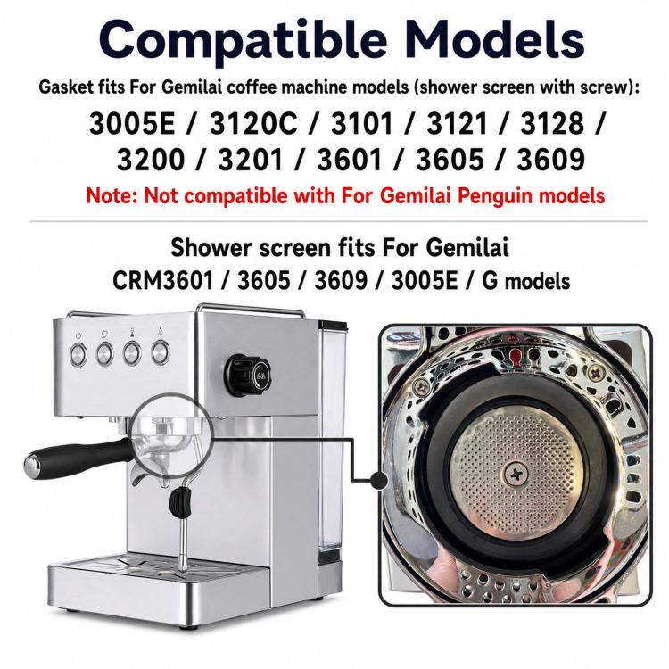 Per macchine da caffè espresso Gemilai CRM3605 / CRM3601 / CRM3005E, Silicone Gasket, Shower Screen, Shower Screen + Gasket Set, Complete Maintenance Kit with Pick Tool