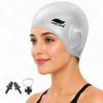 Cuffia da nuoto JIEJIA in silicone con protezione per le orecchie, tappi auricolari e clip per il naso.