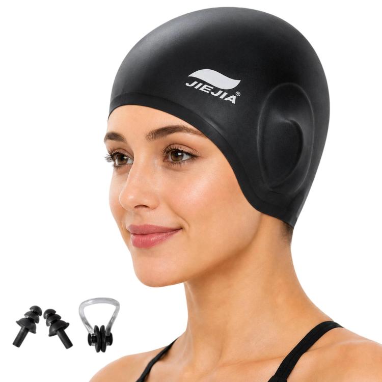 Cuffia da nuoto JIEJIA in silicone con protezione per le orecchie, tappi auricolari e clip per il naso.