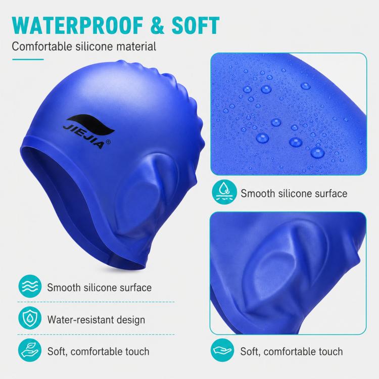 Cuffia da nuoto JIEJIA in silicone con protezione per le orecchie, tappi auricolari e clip per il naso.