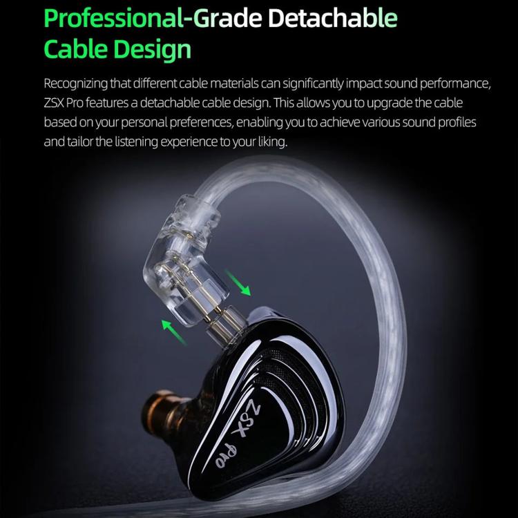 Cuffie KZ ZSX PRO con driver ibrido 5BA+1DD, cavo da 1,2 m, audio HiFi, ideali per sport e gaming, con cavo rimovibile., Standard, With Mic
