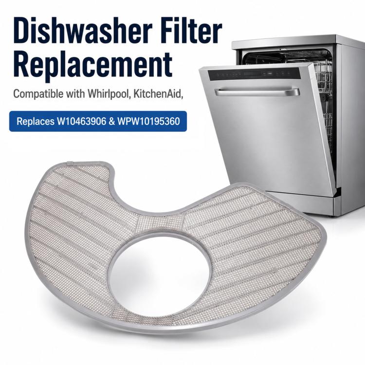 Filtro di ricambio per lavastoviglie compatibile con Whirlpool e KitchenAid, sostituisce i codici W10463906 / WPW10195360., Filter W10463906
