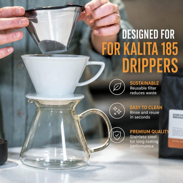 Filtro per caffè riutilizzabile compatibile con le macchine da caffè a goccia Kalita Wave 185 e la macchina per caffè monodose OXO Brew da 8 tazze.