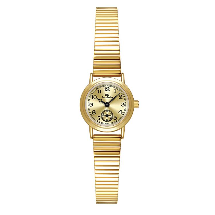 Orologio da donna vintage BS Bee Sister FA1870, piccolo e rotondo, con cinturino espandibile in stile bambù e quadrante dei piccoli secondi.