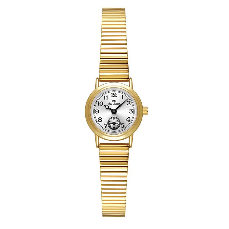 Orologio da donna vintage BS Bee Sister FA1870, piccolo e rotondo, con cinturino espandibile in stile bambù e quadrante dei piccoli secondi.