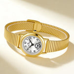 Orologio da donna vintage BS Bee Sister FA1870, piccolo e rotondo, con cinturino espandibile in stile bambù e quadrante dei piccoli secondi.