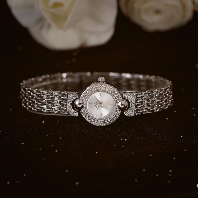Orologio da polso vintage da donna BS Bee Sister FA1841 con bracciale, quadrante piccolo e raffinato, strass e movimento al quarzo.