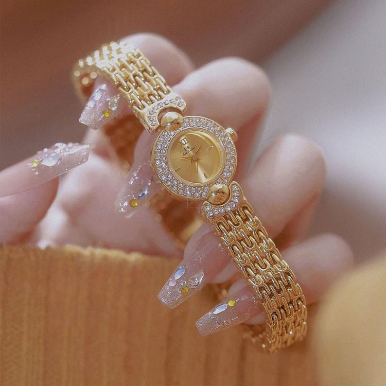 Orologio da polso vintage da donna BS Bee Sister FA1841 con bracciale, quadrante piccolo e raffinato, strass e movimento al quarzo.