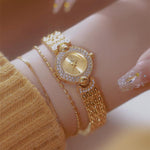 Orologio da polso vintage da donna BS Bee Sister FA1841 con bracciale, quadrante piccolo e raffinato, strass e movimento al quarzo.