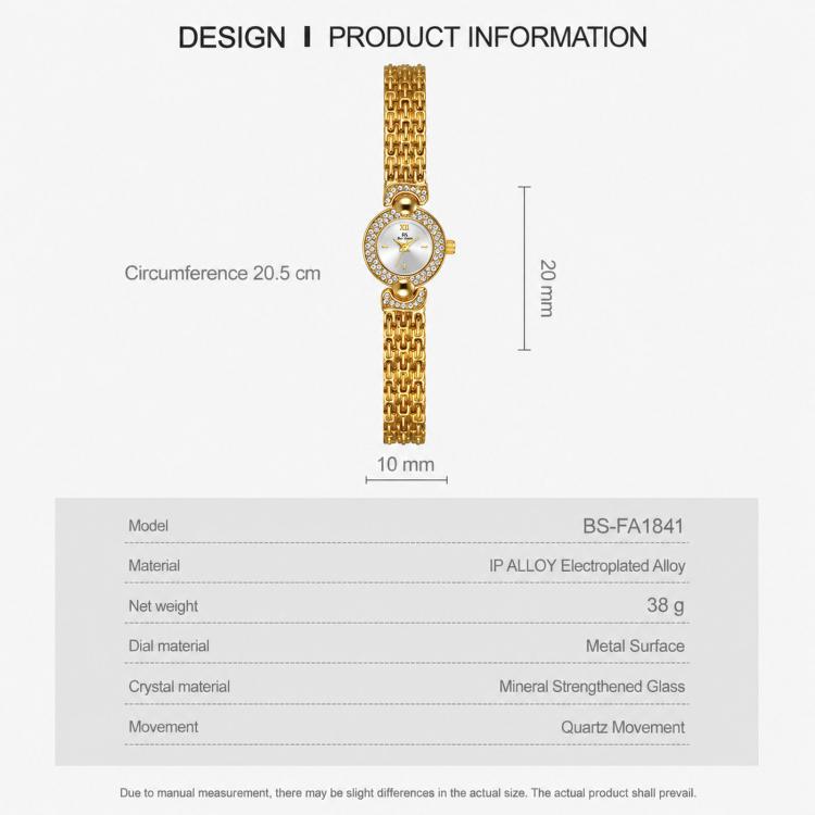 Orologio da polso vintage da donna BS Bee Sister FA1841 con bracciale, quadrante piccolo e raffinato, strass e movimento al quarzo.