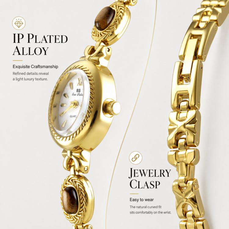 Orologio da polso ovale da donna BS Bee Sister FA1859, vintage analogico al quarzo, gioiello elegante.