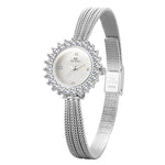 Orologio da polso analogico da donna BS Bee Sister FA1833 con bracciale, lunetta vintage con strass floreali e cinturino in maglia intrecciata.