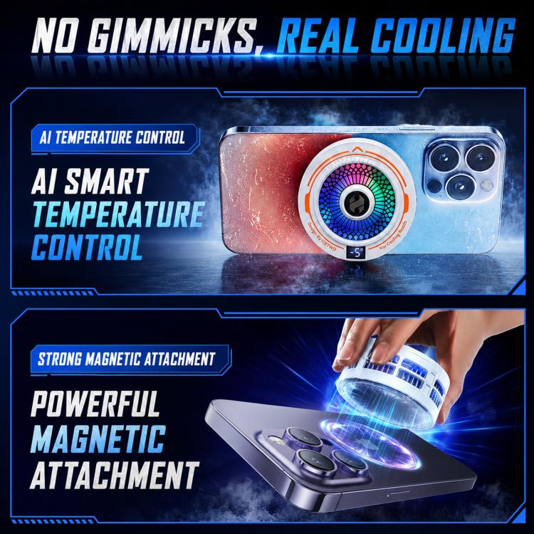 Dissipatore di calore per cellulari con intelligenza artificiale, radiatore magnetico a semiconduttore con display della temperatura e luce RGB., White, Black, With Clip White, With Clip Black