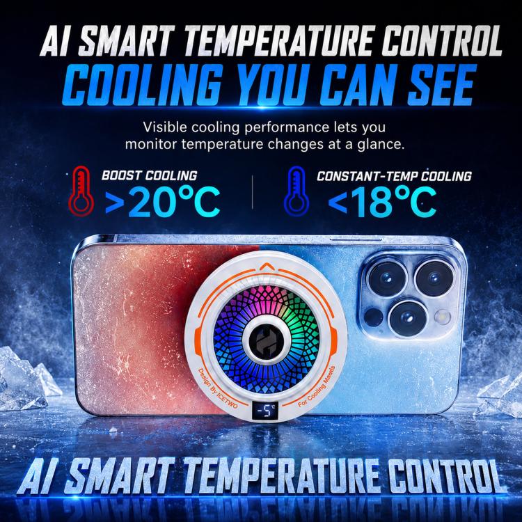 Dissipatore di calore per cellulari con intelligenza artificiale, radiatore magnetico a semiconduttore con display della temperatura e luce RGB., White, Black, With Clip White, With Clip Black